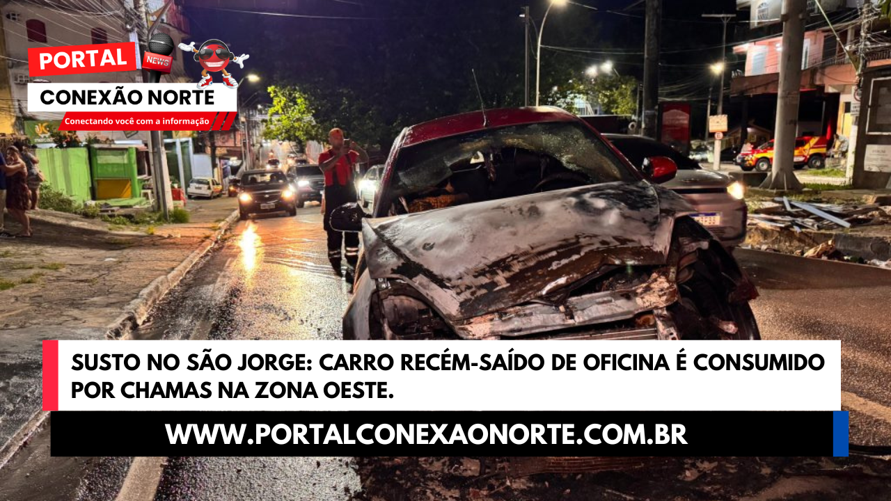 Susto no São Jorge: Carro recém-saído de oficina é consumido por chamas na Zona Oeste